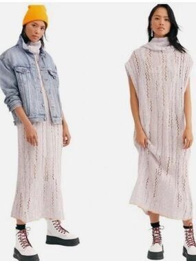 Free People Alpaca Pirouette Maxi Sweater Sugar Lilac Cloud Blend Cowl Neck XS